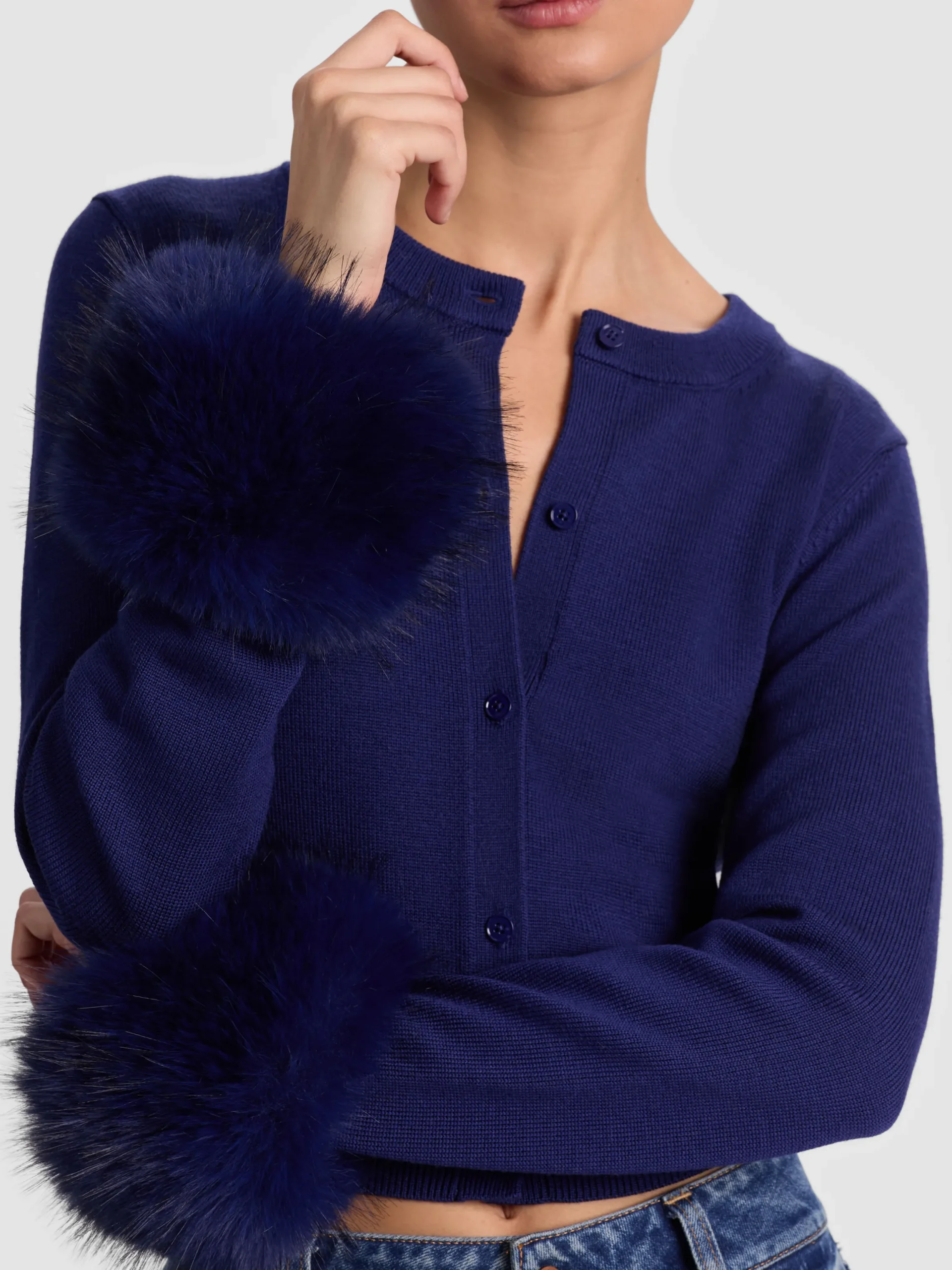 DOLLIE FAUX FUR CUFF CARDIGAN