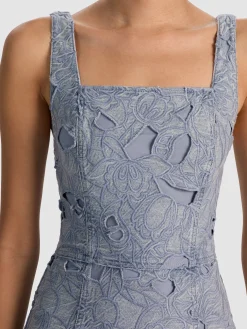 MARYANN LASER-CUT DENIM DRESS
